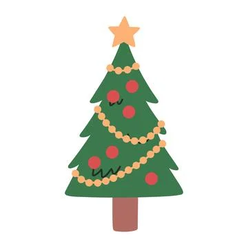 Cute vector illustration of a decorated Christmas tree with colorful ornaments Stock Illustration