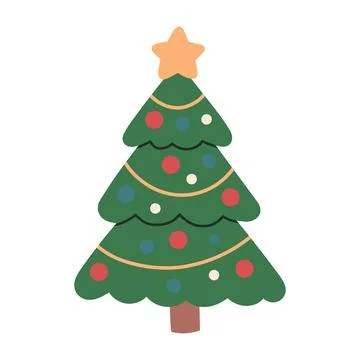 Cute vector illustration of a decorated Christmas tree with colorful ornaments Stock Illustration