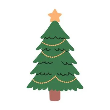 Cute vector illustration of a decorated Christmas tree with colorful ornaments Stock Illustration