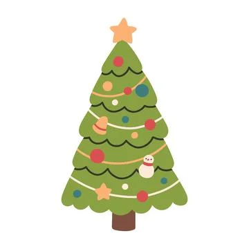 Cute vector illustration of a decorated Christmas tree with colorful ornaments Stock Illustration