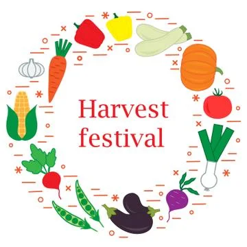 Cute vector illustration of different autumn seasonal vegetables arranged in  스톡 일러스트