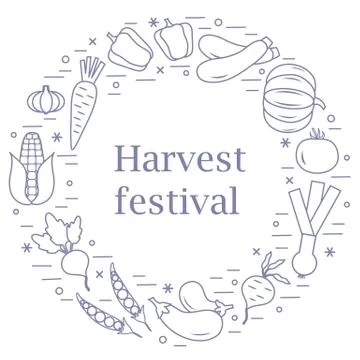 Cute vector illustration of different autumn seasonal vegetables arranged in  스톡 일러스트