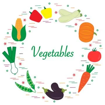 Cute vector illustration of different autumn seasonal vegetables arranged in  Stock Illustration