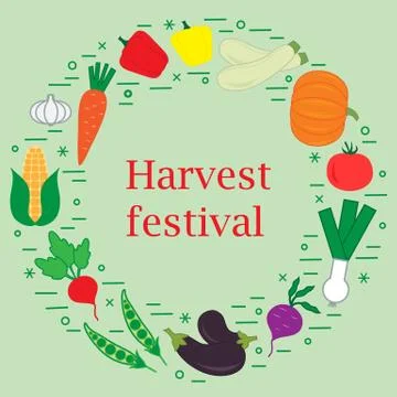 Cute vector illustration of different autumn seasonal vegetables arranged in  스톡 일러스트