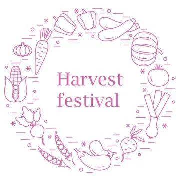 Cute vector illustration of different autumn seasonal vegetables arranged in  스톡 일러스트