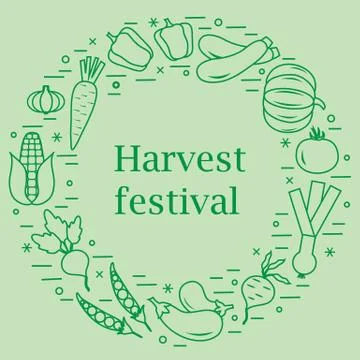 Cute vector illustration of different autumn seasonal vegetables arranged in  스톡 일러스트