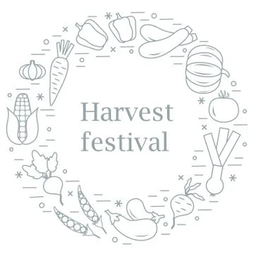 Cute vector illustration of different autumn seasonal vegetables arranged in  스톡 일러스트