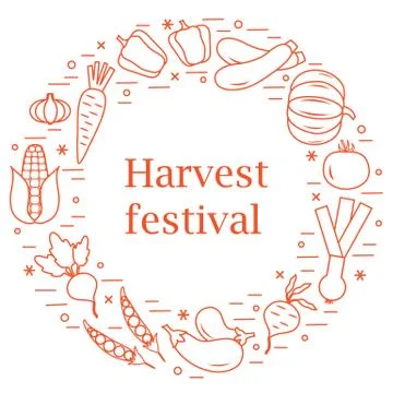 Cute vector illustration of different autumn seasonal vegetables arranged in  스톡 일러스트