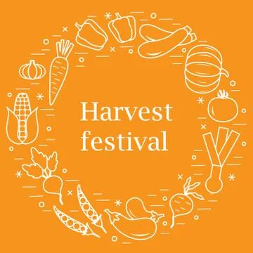 Cute vector illustration of different autumn seasonal vegetables arranged in  스톡 일러스트