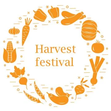 Cute vector illustration of different autumn seasonal vegetables arranged in  스톡 일러스트