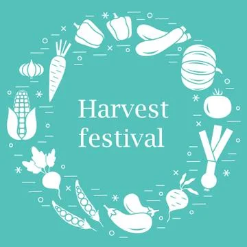 Cute vector illustration of different autumn seasonal vegetables arranged in  스톡 일러스트
