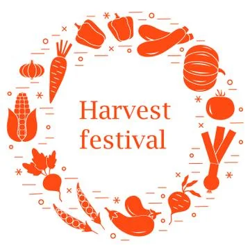 Cute vector illustration of different autumn seasonal vegetables arranged in  스톡 일러스트