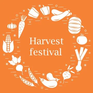 Cute vector illustration of different autumn seasonal vegetables arranged in  스톡 일러스트
