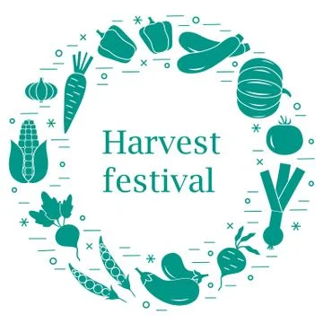Cute vector illustration of different autumn seasonal vegetables arranged in  스톡 일러스트