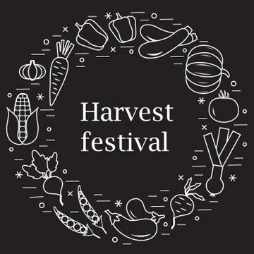 Cute vector illustration of different autumn seasonal vegetables arranged in  스톡 일러스트