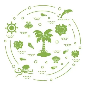 Cute vector illustration with different objects related to tourism and outdoo Stock Illustration