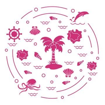 Cute vector illustration with different objects related to tourism and outdoo Stock Illustration