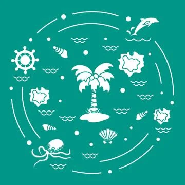Cute vector illustration with different objects related to tourism and outdoo Stock Illustration