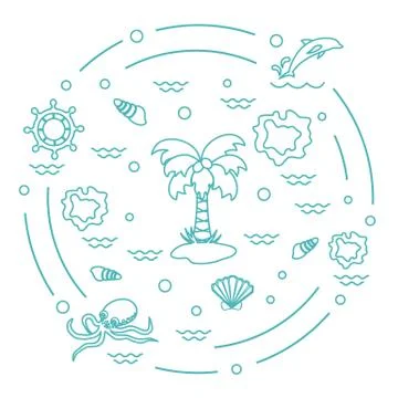 Cute vector illustration with different objects related to tourism and outdoo Stock Illustration