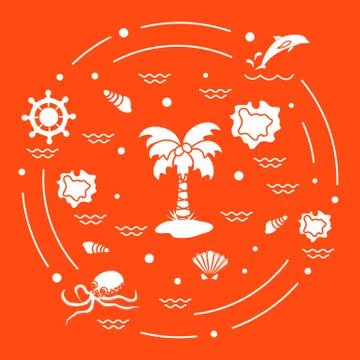 Cute vector illustration with different objects related to tourism and outdoo 스톡 일러스트