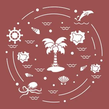 Cute vector illustration with different objects related to tourism and outdoo Stock Illustration