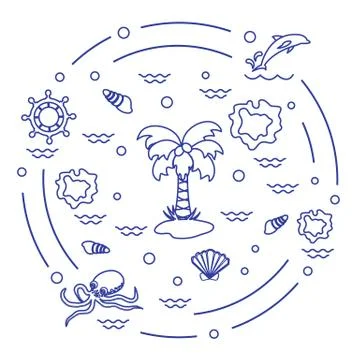Cute vector illustration with different objects related to tourism and outdoo Stock Illustration