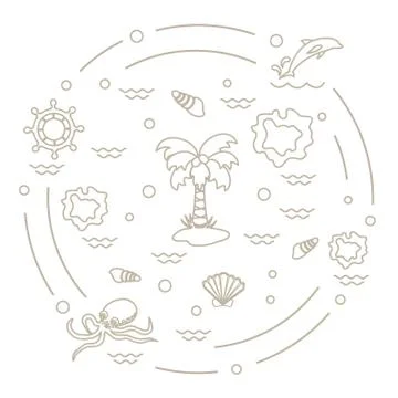Cute vector illustration with different objects related to tourism and outdoo Stock Illustration