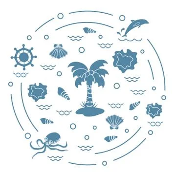 Cute vector illustration with different objects related to tourism and outdoo Stock Illustration