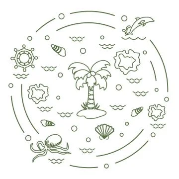 Cute vector illustration with different objects related to tourism and outdoo Stock Illustration