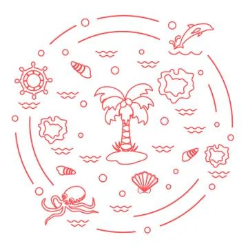 Cute vector illustration with different objects related to tourism and outdoo Stock Illustration