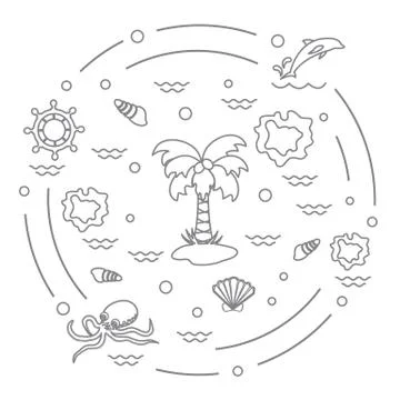Cute vector illustration with different objects related to tourism and outdoo Stock Illustration