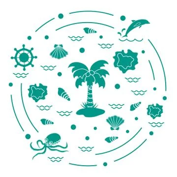 Cute vector illustration with different objects related to tourism and outdoo Stock Illustration