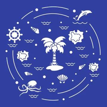 Cute vector illustration with different objects related to tourism and outdoo Stock Illustration