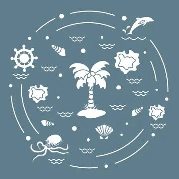 Cute vector illustration with different objects related to tourism and outdoo Stock Illustration