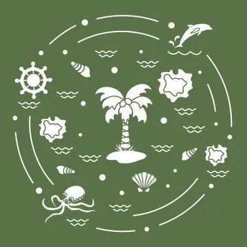 Cute vector illustration with different objects related to tourism and outdoo Stock Illustration