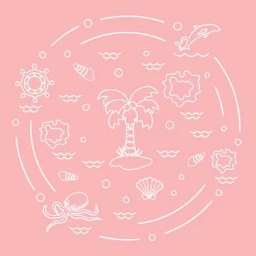 Cute vector illustration with different objects related to tourism and outdoo 스톡 일러스트