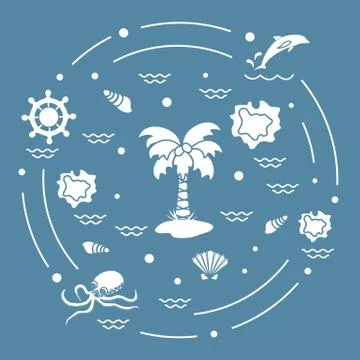 Cute vector illustration with different objects related to tourism and outdoo Stock Illustration