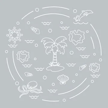 Cute vector illustration with different objects related to tourism and outdoo Stock Illustration