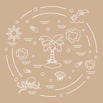 Cute vector illustration with different objects related to tourism and outdoo 스톡 일러스트