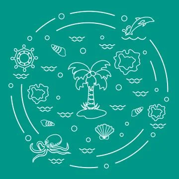 Cute vector illustration with different objects related to tourism and outdoo Stock Illustration