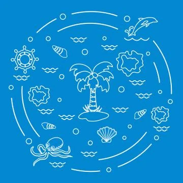 Cute vector illustration with different objects related to tourism and outdoo 스톡 일러스트