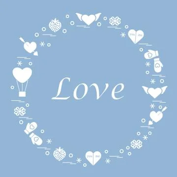 Cute vector illustration with different romantic symbols arranged in a circle Stock Illustration