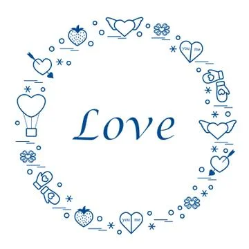 Cute vector illustration with different romantic symbols arranged in a circle Stock Illustration