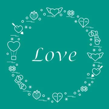 Cute vector illustration with different romantic symbols arranged in a circle Stock Illustration