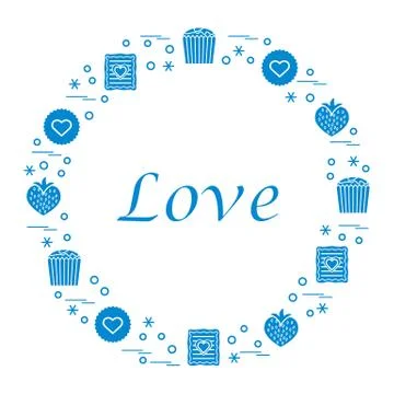 Cute vector illustration with different romantic sweets arranged in a circle. Illustrazione stock