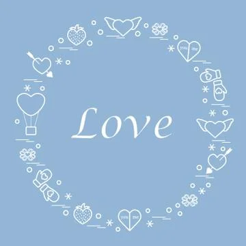 Cute vector illustration with different romantic symbols arranged in a circle Stock Illustration