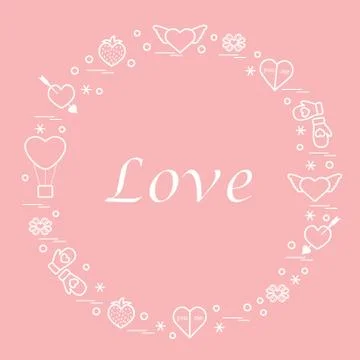 Cute vector illustration with different romantic symbols arranged in a circle Stock Illustration