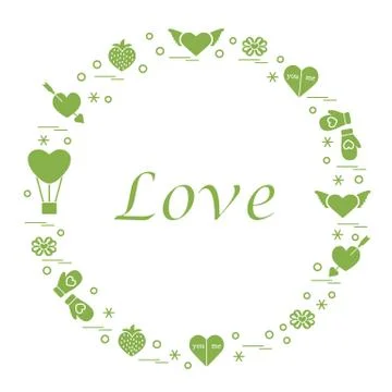 Cute vector illustration with different romantic symbols arranged in a circle Stock Illustration