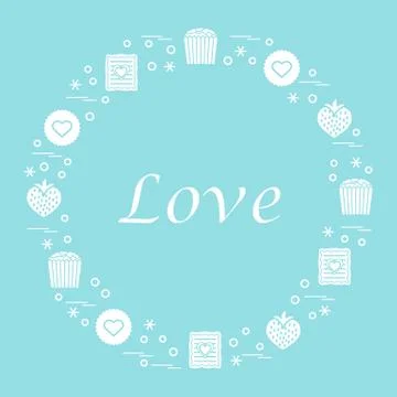 Cute vector illustration with different romantic sweets arranged in a circle. Illustrazione stock