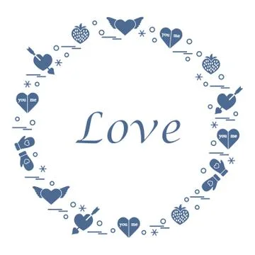 Cute vector illustration with different romantic symbols arranged in a circle Stock Illustration